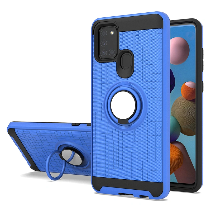 Black tpu glossy finish pc telephone back cover phone case with ring for Samsung A21S