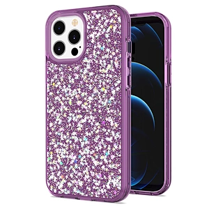 OEM custom transparent groove design glitter epoxy mobile phone case for iPhone 12 pro max