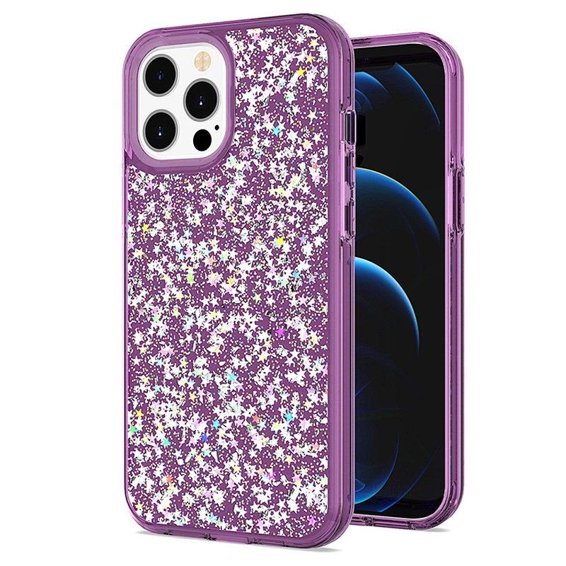OEM custom transparent groove design glitter epoxy mobile phone case for iPhone 12 pro max