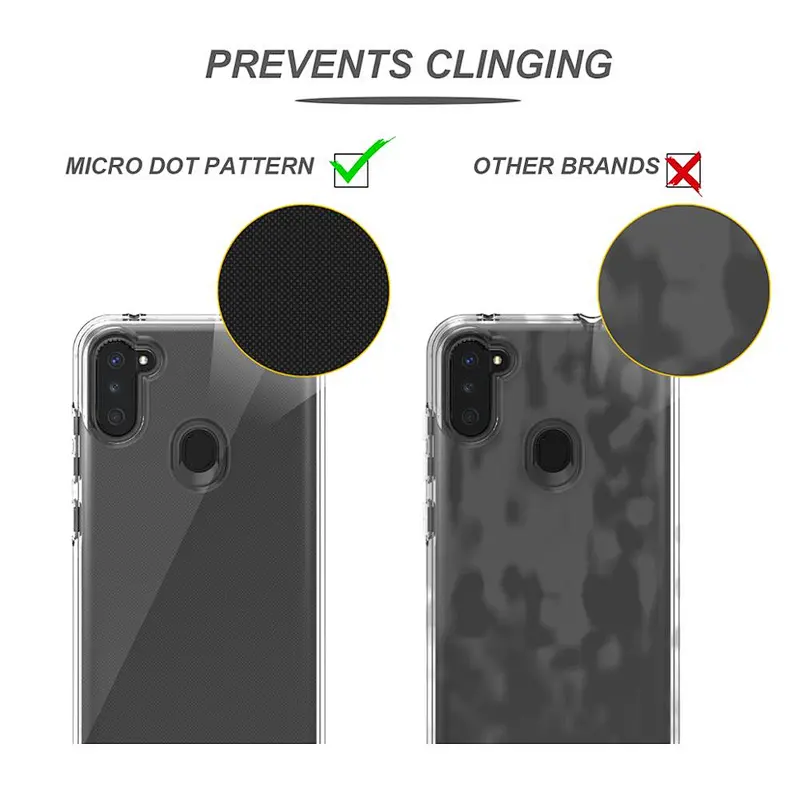Low MOQ TPU PC material 2 in 1 design HD transparent accessories phone case for Samsung A11