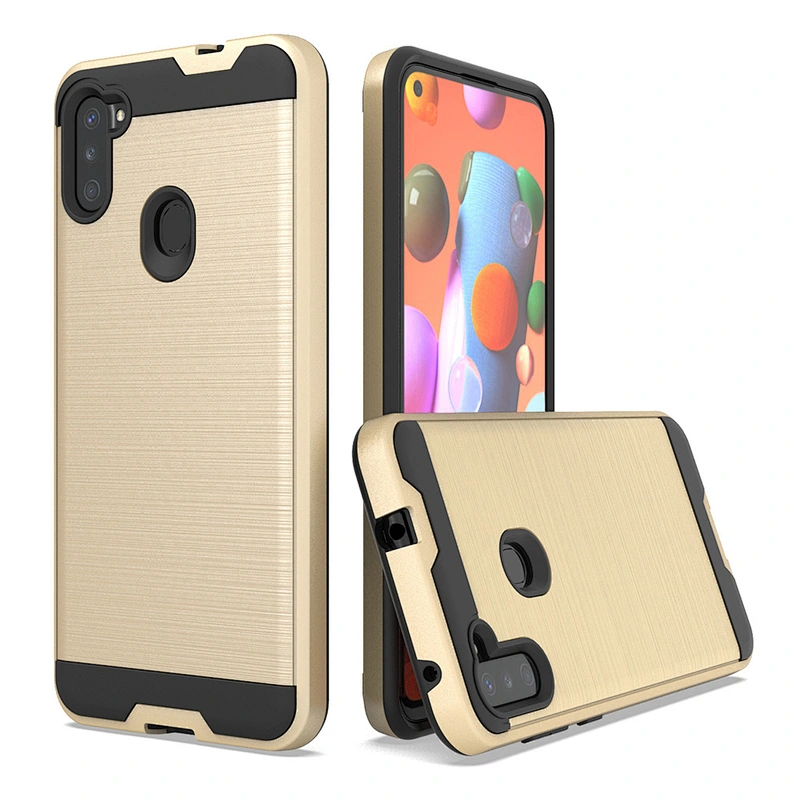 Anti fingerprints tpu pc dual protection custom brushed metal phone cover for Samsung A11
