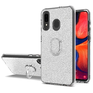 Glitter tpu pc 3 in 1 mobile phone case with mini ring holder for Samsung Galaxy A20
