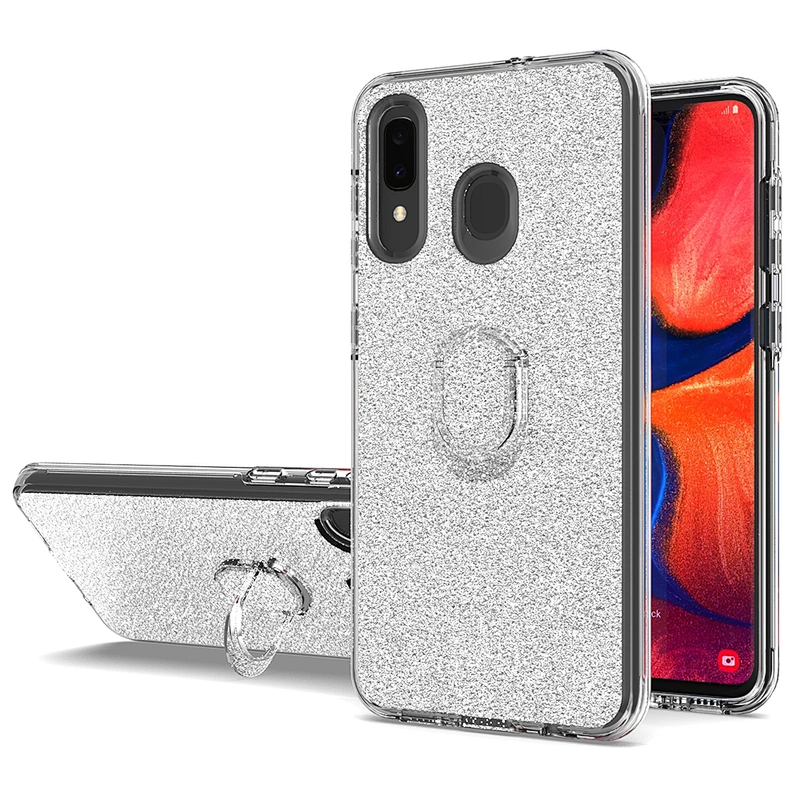 Glitter tpu pc 3 in 1 mobile phone case with mini ring holder for Samsung Galaxy A20
