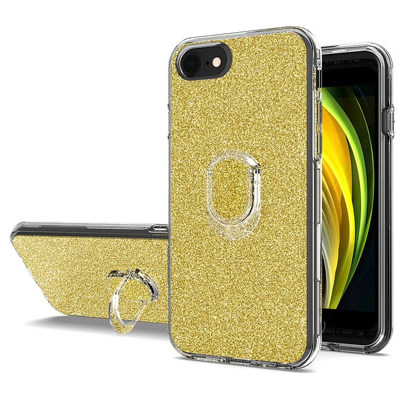 PC TPU 3 in 1 bling glitter fundas phone cover case with ring for Apple iPhone 6 7 8 9 SE