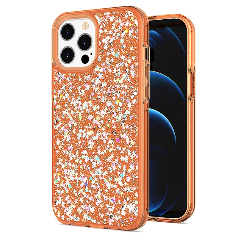 OEM custom transparent groove design glitter epoxy mobile phone case for iPhone 12 pro max