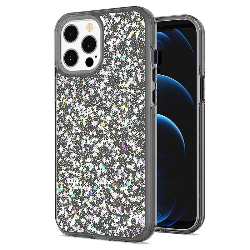 OEM custom transparent groove design glitter epoxy mobile phone case for iPhone 12 pro max