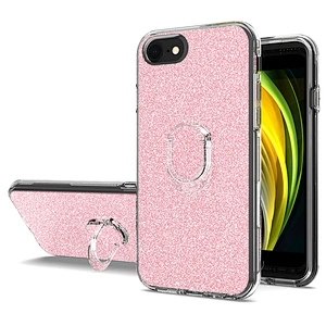 PC TPU 3 in 1 bling glitter fundas phone cover case with ring for Apple iPhone 6 7 8 9 SE