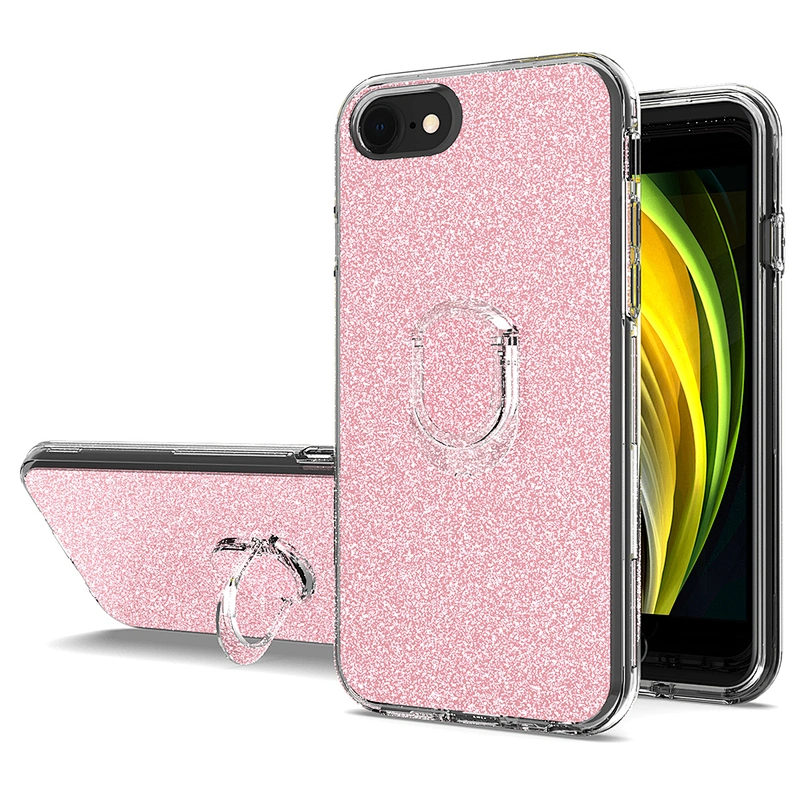 PC TPU 3 in 1 bling glitter fundas phone cover case with ring for Apple iPhone 6 7 8 9 SE