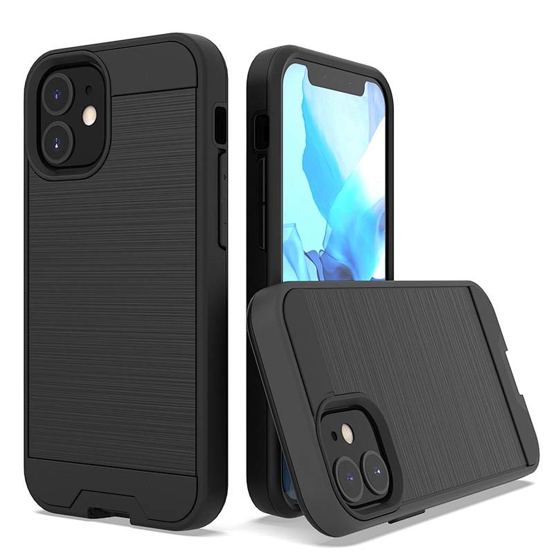 Brushed Metal 2 in 1 Combo No Slip Soft TPU cell phone cases For IPhone Xr Xs Max 11 Pro Max 12