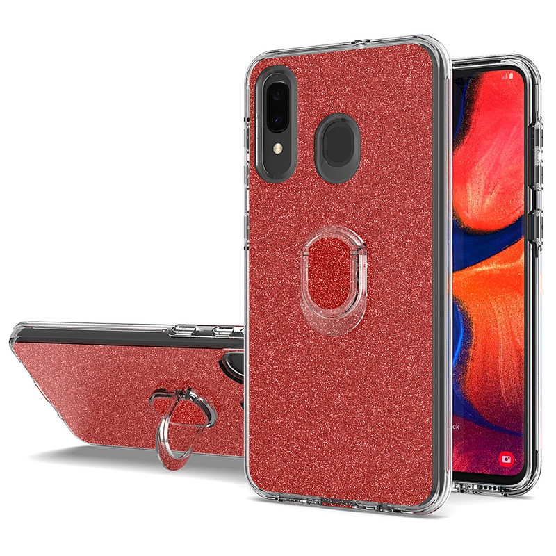 Glitter tpu pc 3 in 1 mobile phone case with mini ring holder for Samsung Galaxy A20