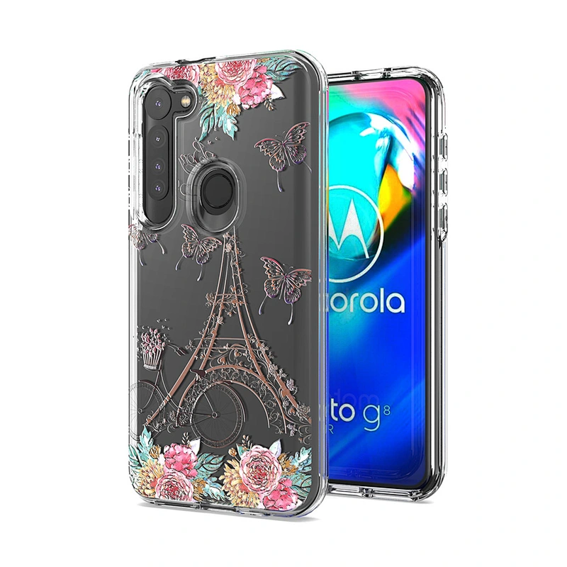 Android wholesale custom cases clear cover with flowers deisgn for Motorola G9 power plus play