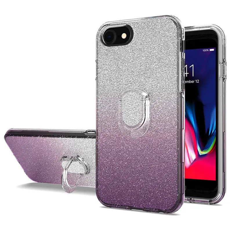 Shockproof fashion gradient design glitter ring holder mobile phone case for iPhone 6 7 8 4.7 inch