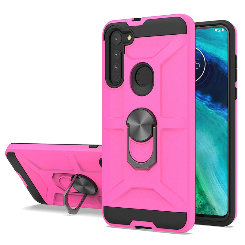 Fashion trend rose gold cell phone case with car bracket metal ring stand for Motorola G8