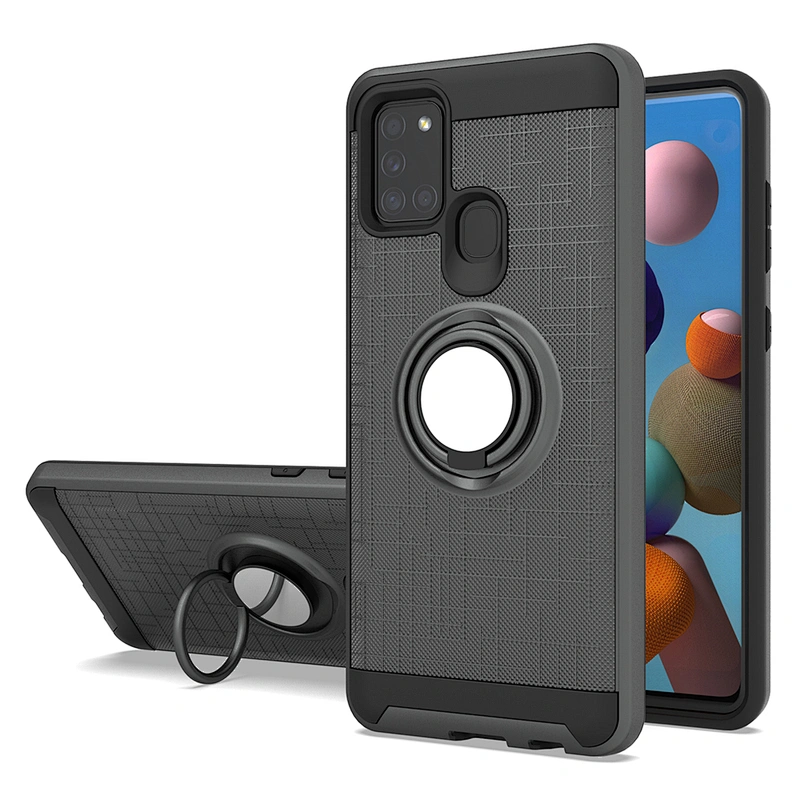 Black tpu glossy finish pc telephone back cover phone case with ring for Samsung A21S