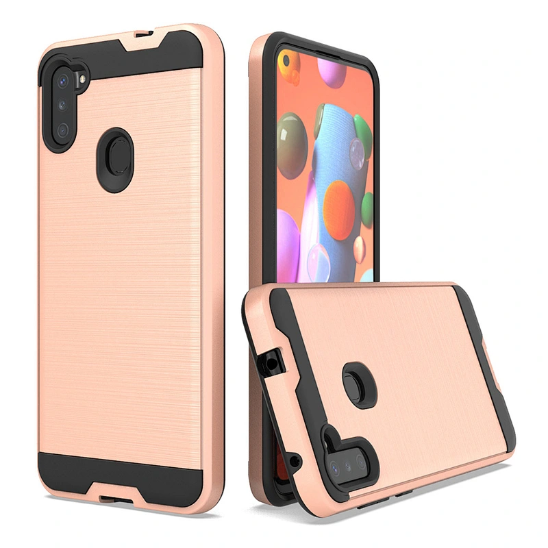 Anti fingerprints tpu pc dual protection custom brushed metal phone cover for Samsung A11
