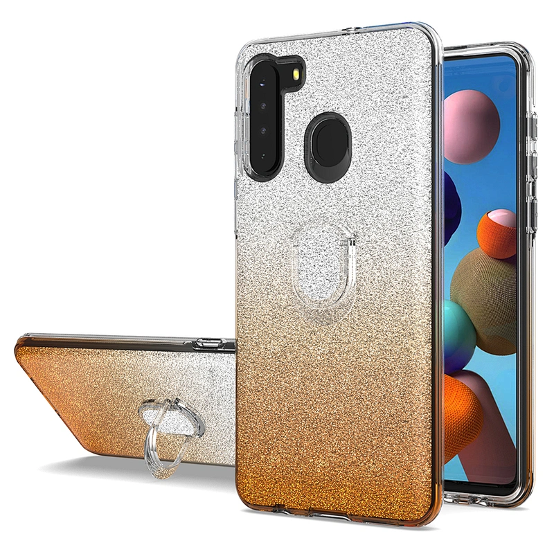 3 in 1 glitter bling phone case accessories with ring holder for Samsung Galaxy A21