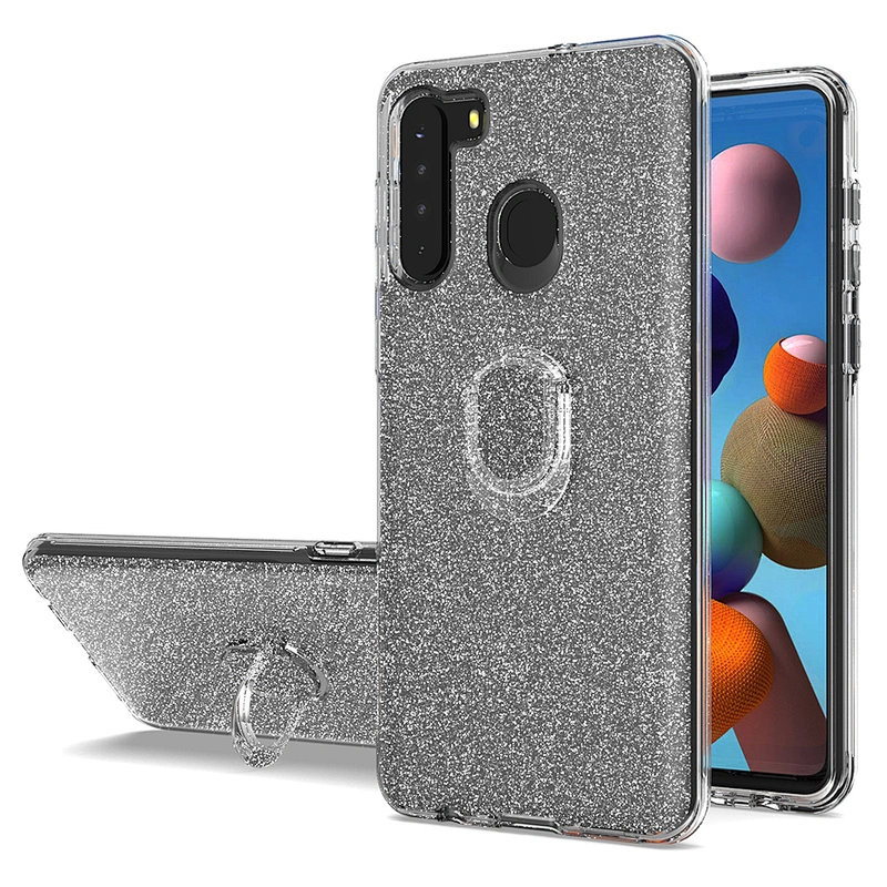 Crystal mini finger ring glitter cell phone cases estuche for Samsung Galaxy A21