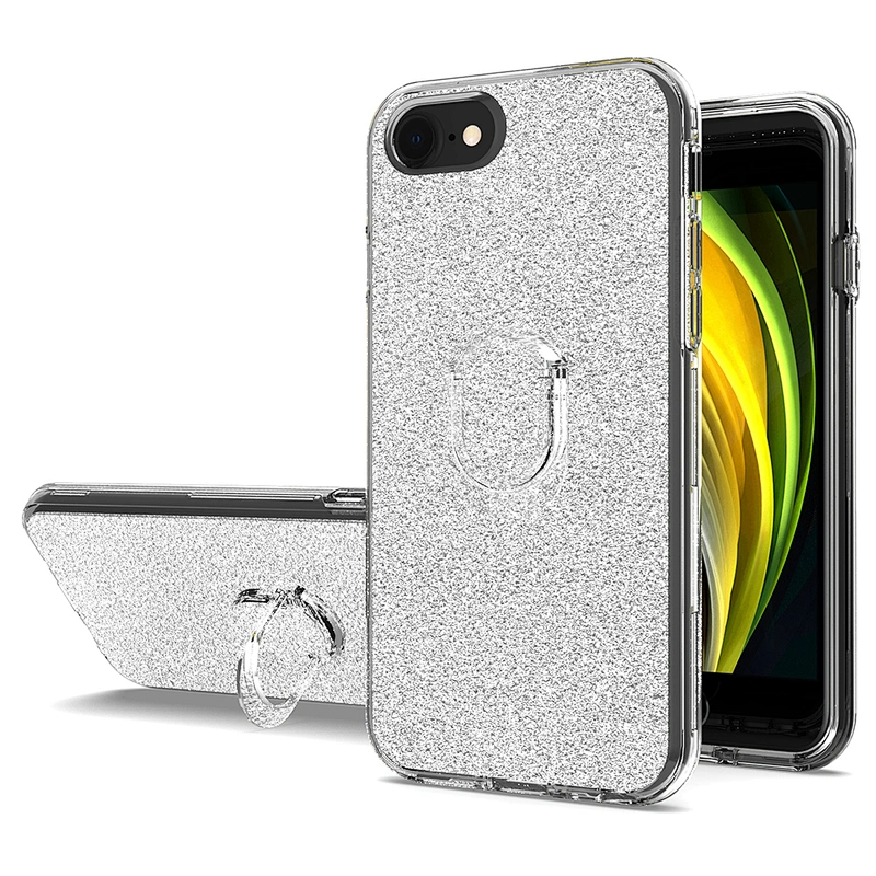 PC TPU 3 in 1 bling glitter fundas phone cover case with ring for Apple iPhone 6 7 8 9 SE