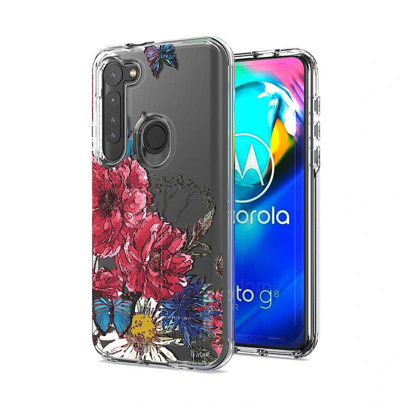 Android wholesale custom cases clear cover with flowers deisgn for Motorola G9 power plus play