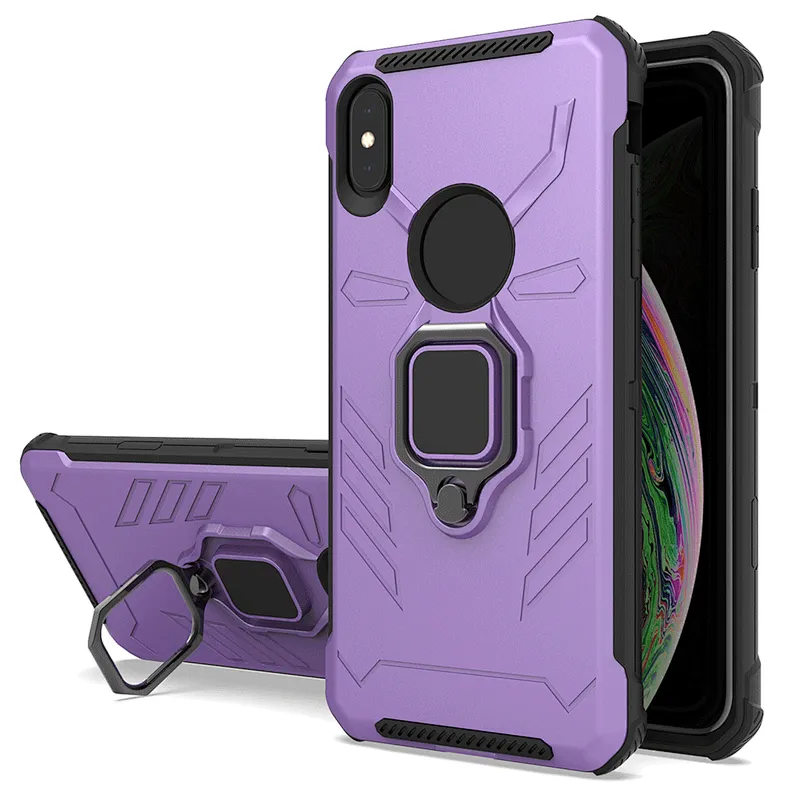 Purple color cell phone case with rotatable ring kickstand for iPhone X XR XS Max