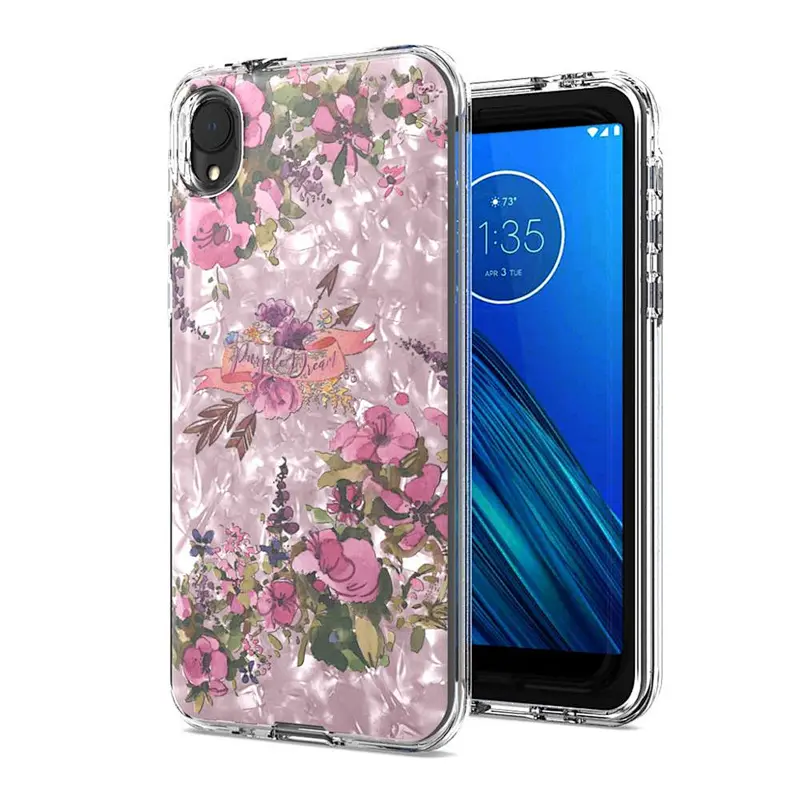 Luxury beautiful custom printing glitter shell paper mobile back case for Motorola Moto E6 Plus Play