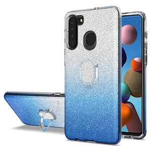 3 in 1 glitter bling phone case accessories with ring holder for Samsung Galaxy A21