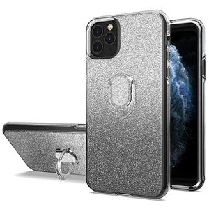 Clear tpu and gradient pc glitter phone case with finger ring for Samsung S10 S20 Lite Plus Ultra