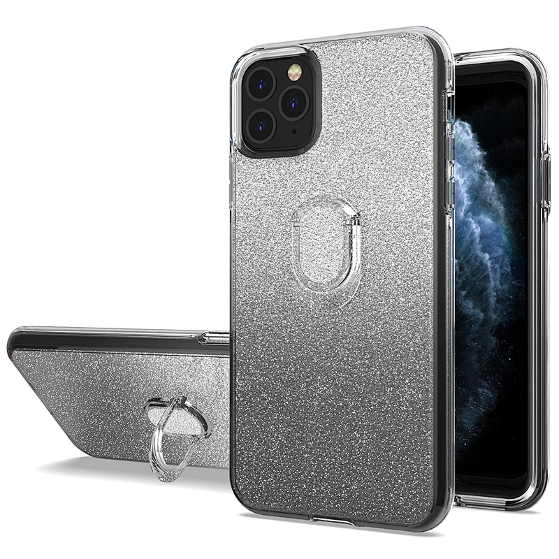 Clear tpu and gradient pc glitter phone case with finger ring for Samsung S10 S20 Lite Plus Ultra