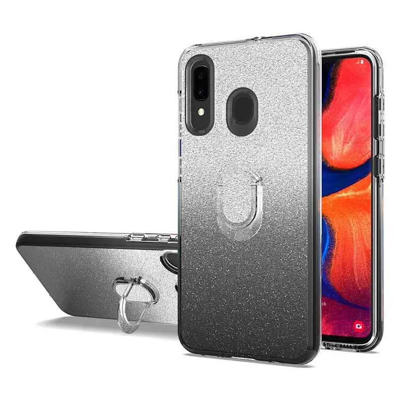 Transparent TPU Gradient PC Bling Case Phone Cover with Ring for Samsung A20 A30