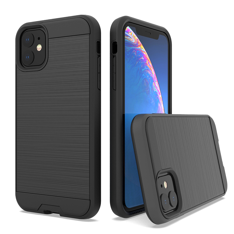 Wholesale TPU PC Double Layer Protection Brushed Metal Cell Phone Case For iPhone 11 12 Pro Max
