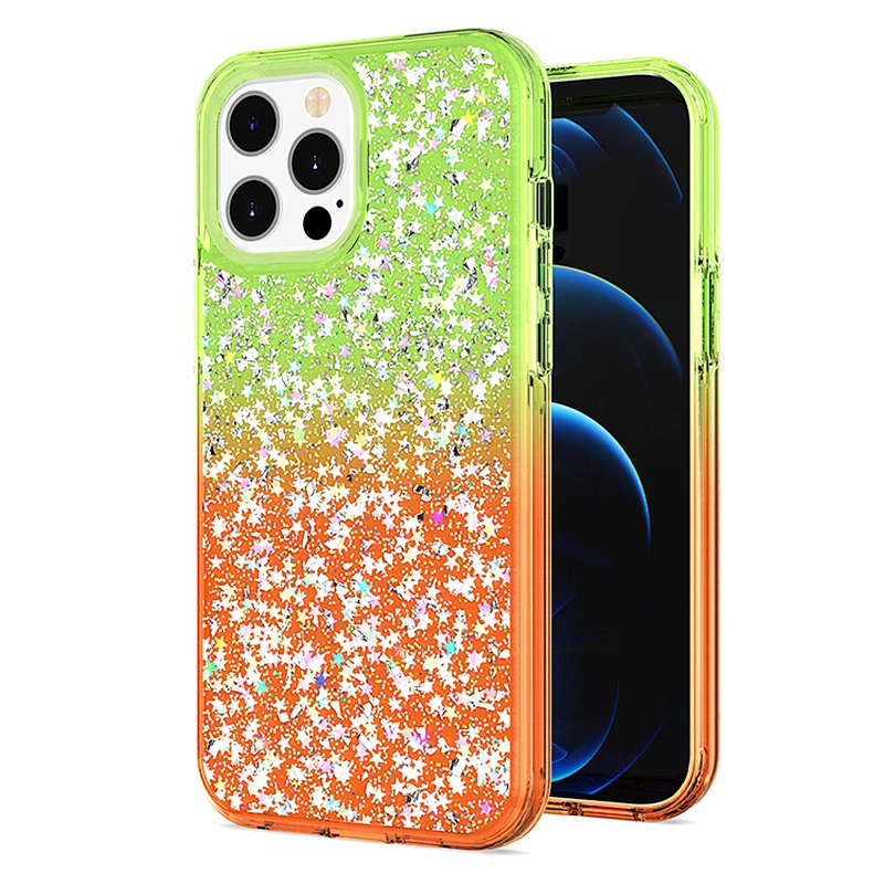 Colorful fashion design glitter epoxy gradient cell phone case for iPhone 11 12 Mini Pro Max