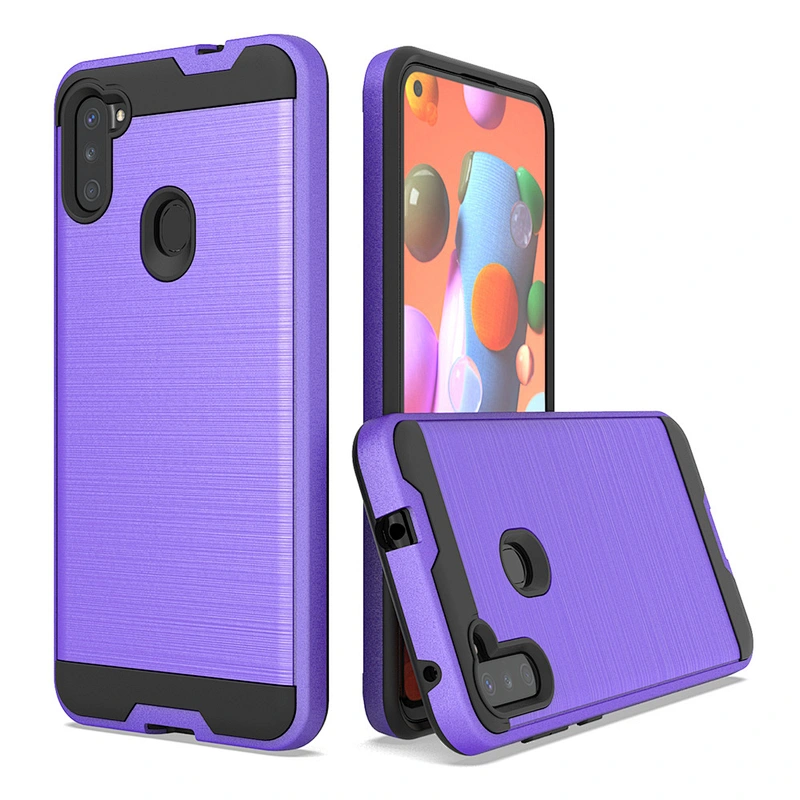 Anti fingerprints tpu pc dual protection custom brushed metal phone cover for Samsung A11