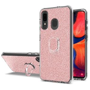 Glitter tpu pc 3 in 1 mobile phone case with mini ring holder for Samsung Galaxy A20