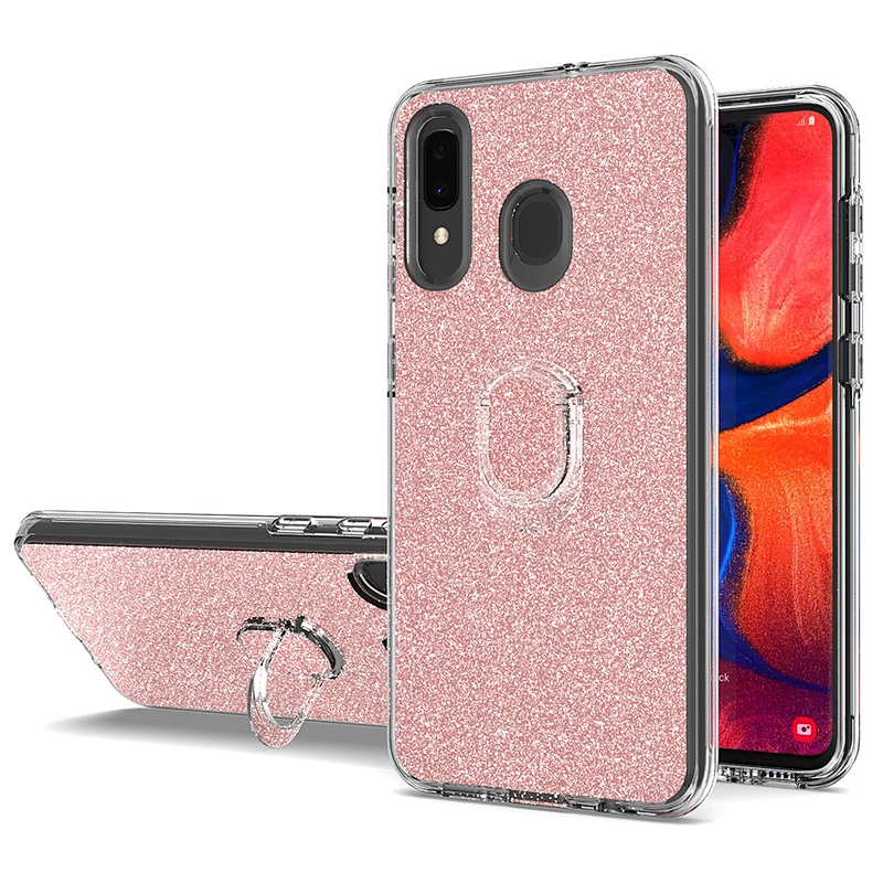 Glitter tpu pc 3 in 1 mobile phone case with mini ring holder for Samsung Galaxy A20