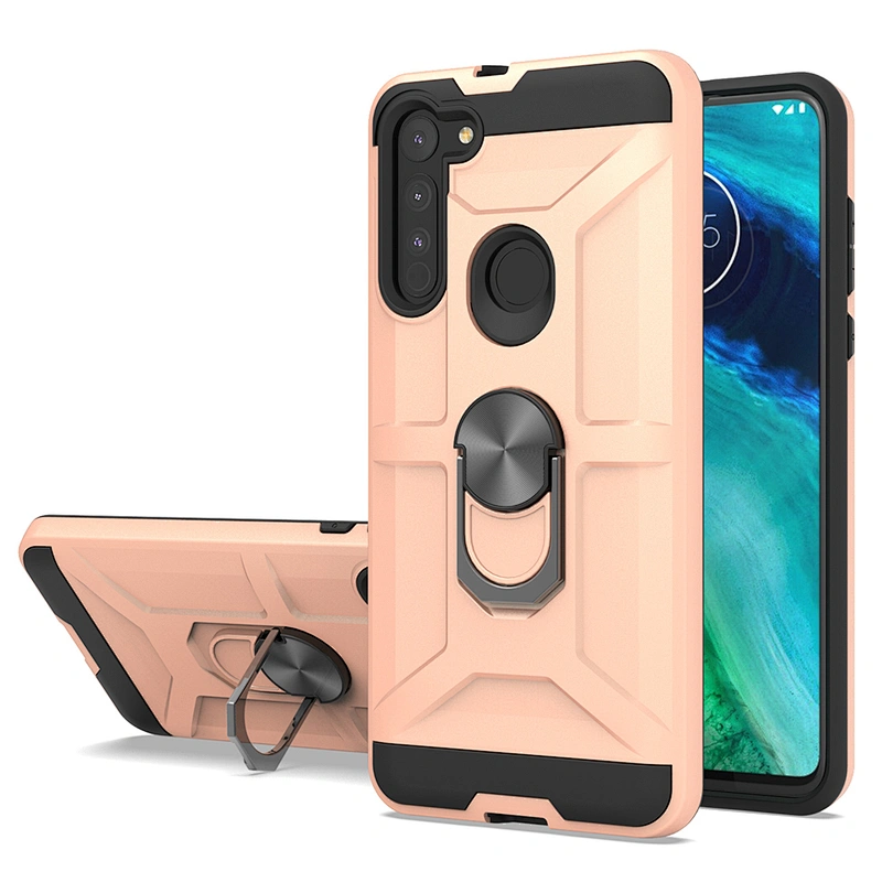 Fashion trend rose gold cell phone case with car bracket metal ring stand for Motorola G8