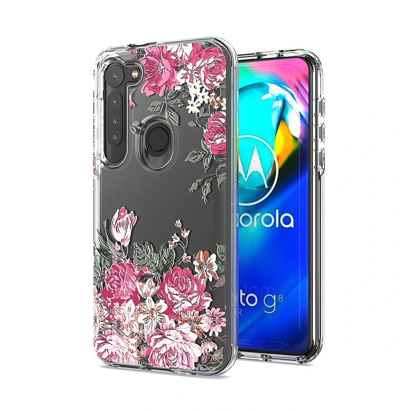 Android wholesale custom cases clear cover with flowers deisgn for Motorola G9 power plus play