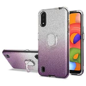 Fashionable Glitter Ring Holder Phone Back Shell For Samsung A21 A51 A71 A81 A91 A11 A01