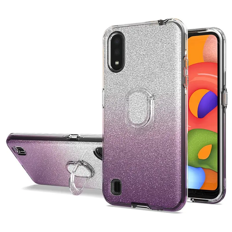 Fashionable Glitter Ring Holder Phone Back Shell For Samsung A21 A51 A71 A81 A91 A11 A01