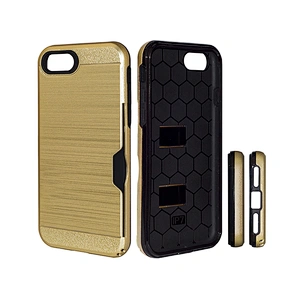 New Arrivals Brushed Metal Design Credit Card Slot Phone Cover Case for iPhone 7 8 Plus