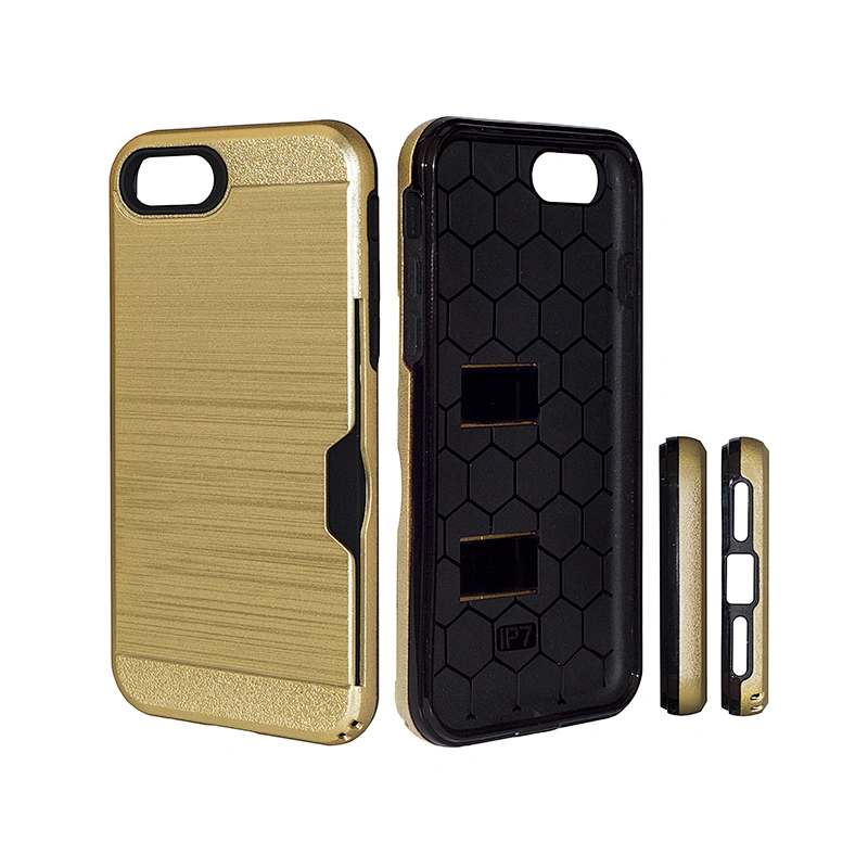 New Arrivals Brushed Metal Design Credit Card Slot Phone Cover Case for iPhone 7 8 Plus
