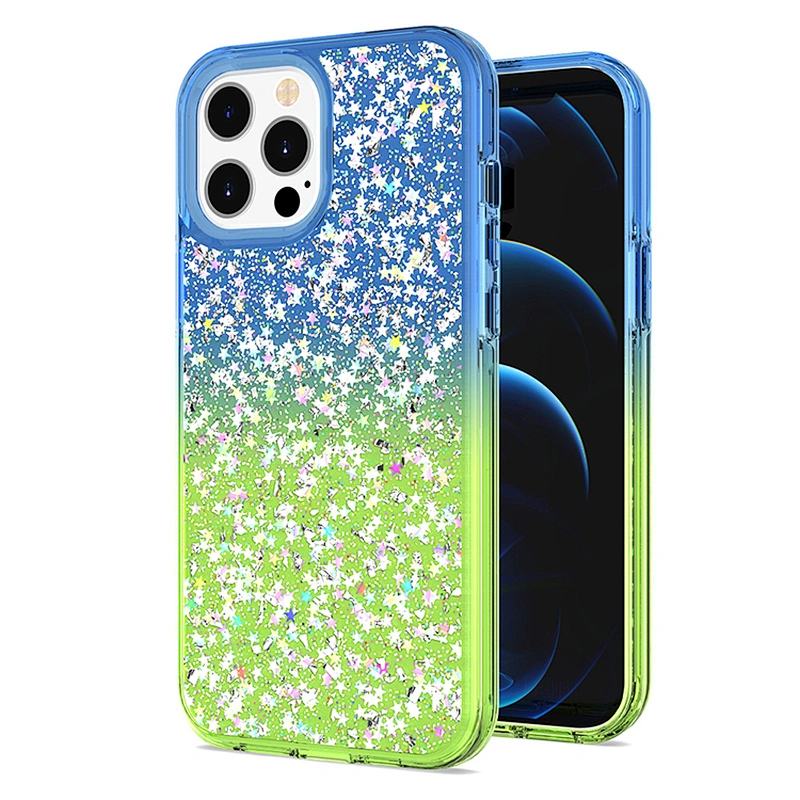 Colorful fashion design glitter epoxy gradient cell phone case for iPhone 11 12 Mini Pro Max