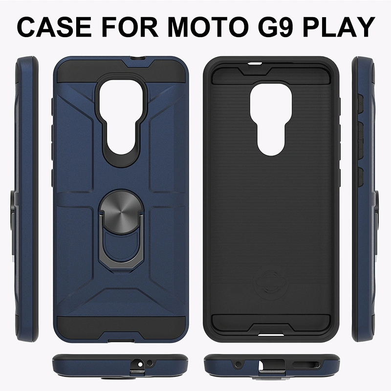 Anti-shock Metal Ring Kickstand Mobile Phones Back Case Covers For Motorola Moto G9 Play