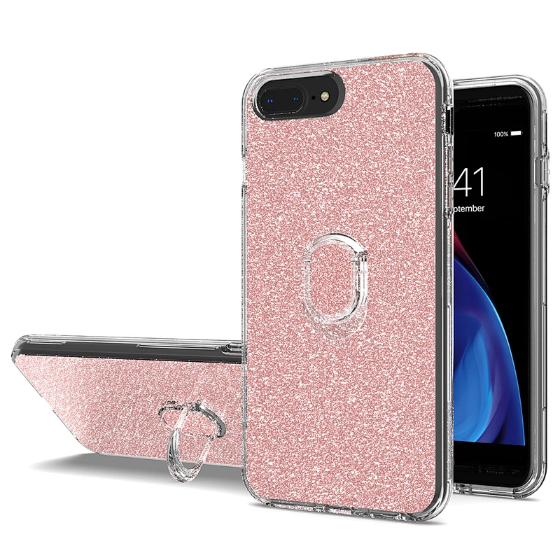 wholesale custom glitter cover phone cases with ring holder for IPhone 7 8 plus