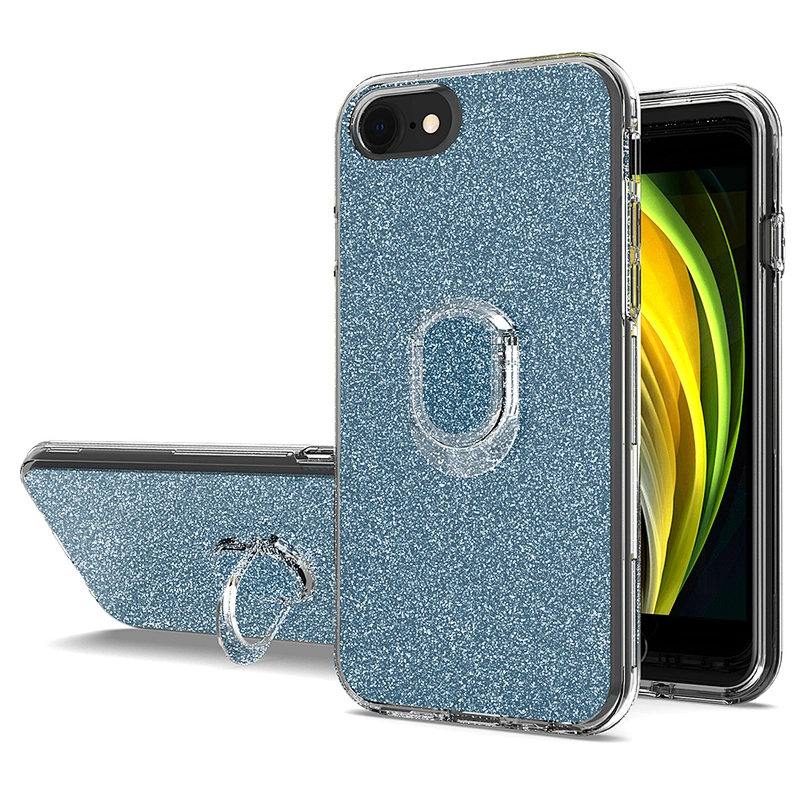 PC TPU 3 in 1 bling glitter fundas phone cover case with ring for Apple iPhone 6 7 8 9 SE