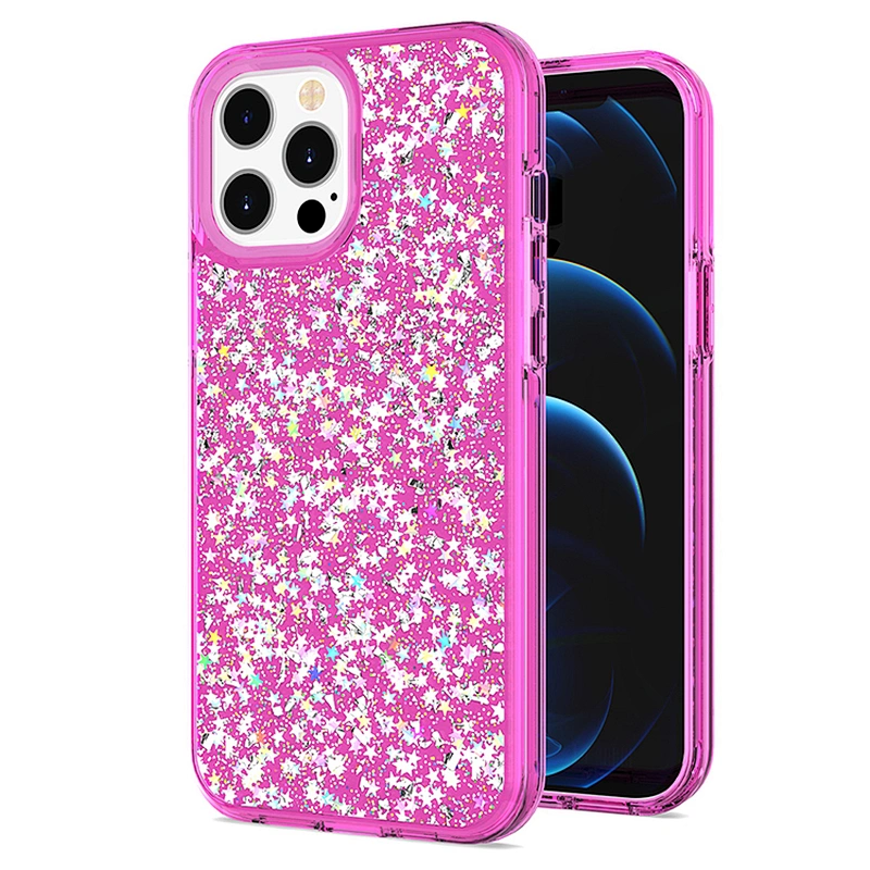 OEM custom transparent groove design glitter epoxy mobile phone case for iPhone 12 pro max