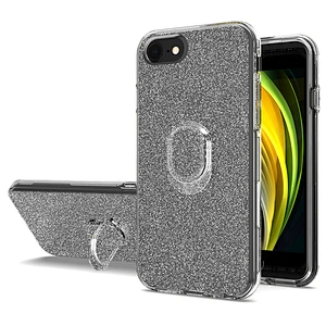 PC TPU 3 in 1 bling glitter fundas phone cover case with ring for Apple iPhone 6 7 8 9 SE