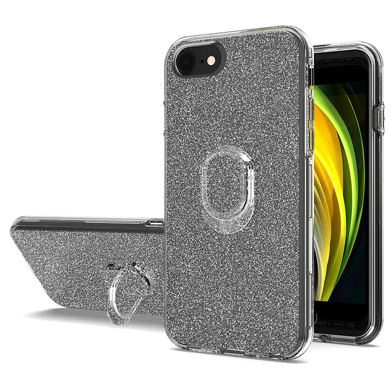 PC TPU 3 in 1 bling glitter fundas phone cover case with ring for Apple iPhone 6 7 8 9 SE