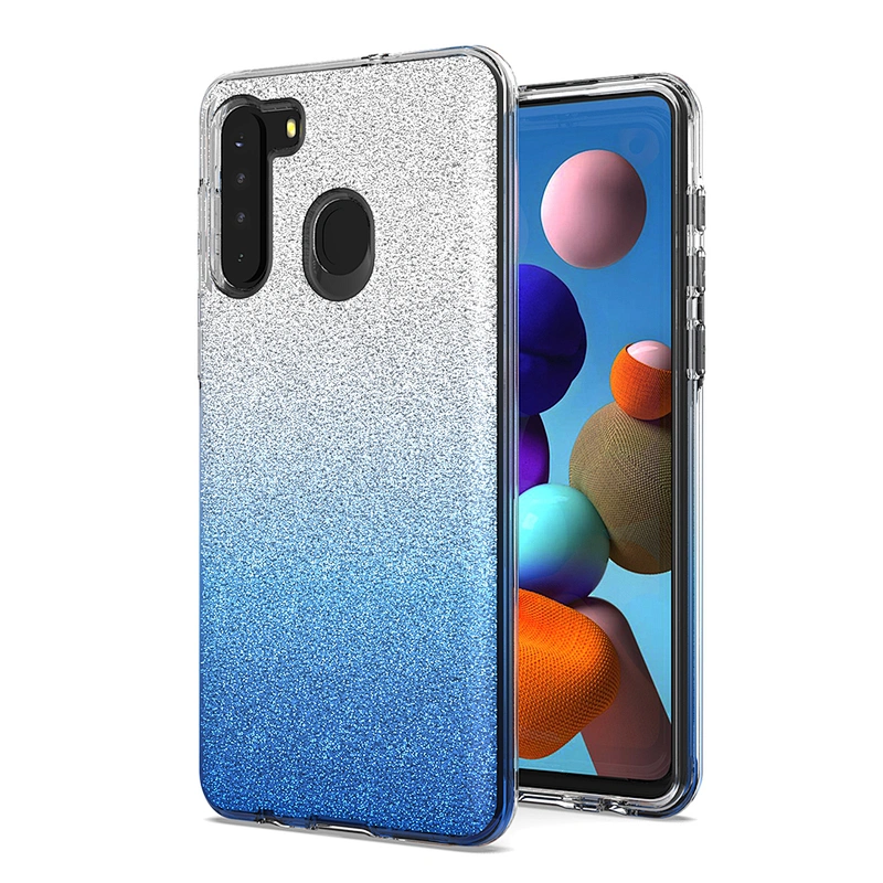 Transparent 3 in 1 Combo Gradient Colors Glitter Bling Out Phone Case For TCL revvl 4 Plus 5