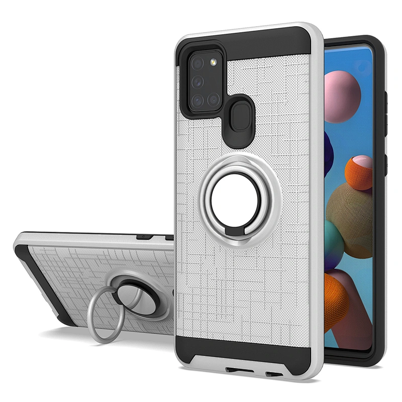 Black tpu glossy finish pc telephone back cover phone case with ring for Samsung A21S