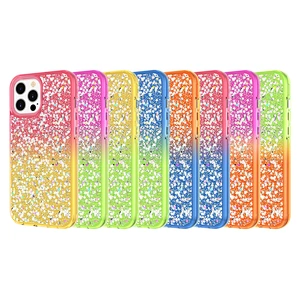 Colorful fashion design glitter epoxy gradient cell phone case for iPhone 11 12 Mini Pro Max